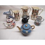 C20th Burleigh Ware Japonica teapot, Masons Patent Ironstone jug with snake handle, three