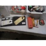 Collection of knitting and sewing accessories including twine, zips, needles, scrap books etc (3