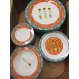 Forty-eight piece dinner service with sunflowers in pots design (2 boxes)