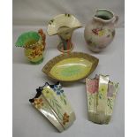 Pair of 1930's Arthur Wood wall pockets, with hand painted floral decoration, Burley Ware jug with