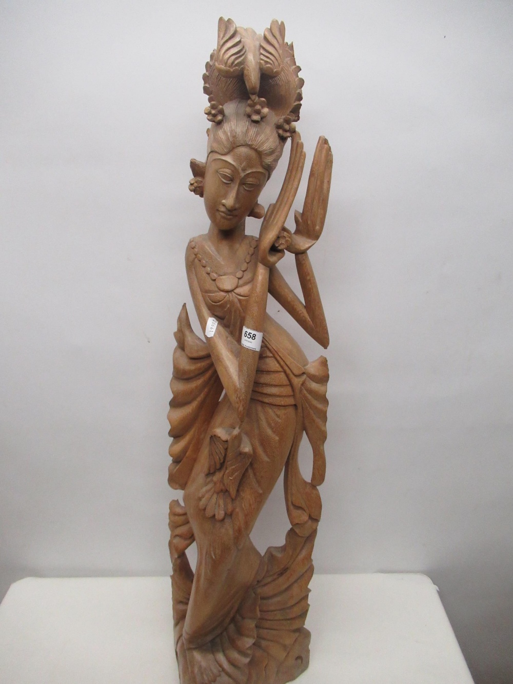 Tall South East Asian/Indonesian carved wooden sculpture of a dancer, 90cm