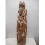 Tall South East Asian/Indonesian carved wooden sculpture of a dancer, 90cm