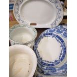 Early C20th Doulton Burslem Iris, print ware chamber pot, another early C20th chamber pot, blue