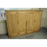 Extremely large Victorian waxed pine free standing hall cabinet enclosed by four panelled cupboard