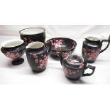 W & R Carlton Ware jardinière, matte black ground decorated with pink apple blossom, Rd. No. 654181,