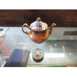 Miniature porcelain teapot painted with fruit by ex-Royal Worcester artist Terence Nutt H8cm, and