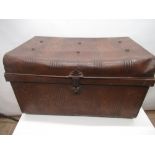 Edwardian tin trunk with painted wood finish W70cm D48cm H40cm