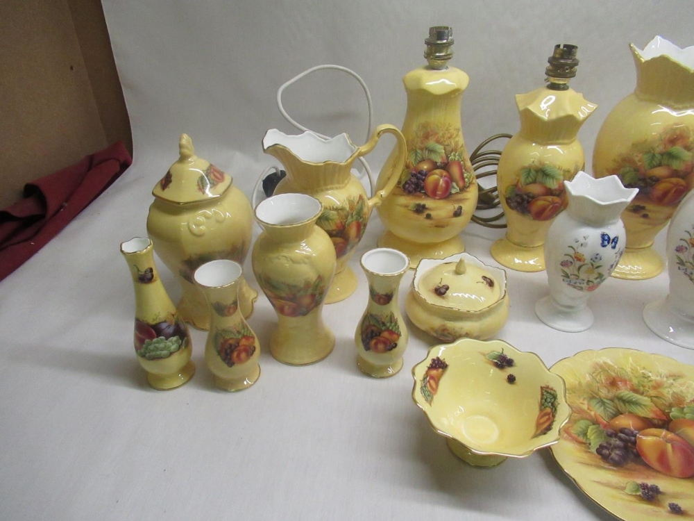 Collection of Aynsley cottage garden , Orchard gold vases, lamps, bowls, etc - Image 4 of 5