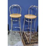 Pair of chrome and beech modern bar stools