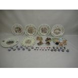 Four Royal Doulton Brambly Hall plates, three lill' piggin figures, four Border Fine Arts "All