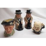 Pair of Royal Doulton Winston Churchill character jugs, a Burleigh ware Churchill character jug