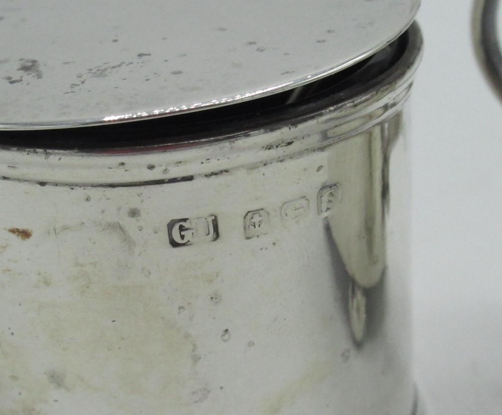 Geo. V silver mustard pot, oval form on ball feet, Sheffield 1919, Geo. V silver mustard pot of
