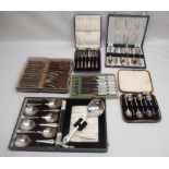 Six cased cutlery sets