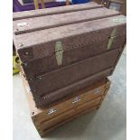 Hand made luggage trunk covered in chestnut brown leather, similar tan leather trunk, H43cm,