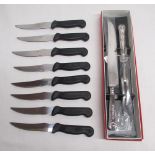 Eight Taylor's Eye Witness knives, Sheffield plate carving knife and fork set
