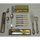 Small collection of cutlery including a Royal Crown Derby knife and Crown Staffordshire cake knife