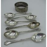 Set of six Sterling silver teaspoons by Wilmot Manufacturing Co, Birmingham, 1933 3.6ozt and a white