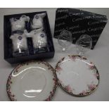 Pair of boxed Comeragh Crystal brandy glasses, Melba ware plate, Staffordshire Queen's china