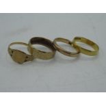 Collection of hallmarked 9ct gold rings including wedding bands and signet rings, gross 9.4g (4)