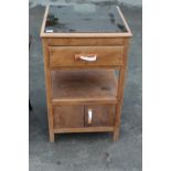 Art Deco light oak side cabinet, single drawer above open centre, two cupboard doors, H85cm D52cm