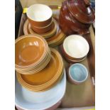 Hornsea Saffron dinner service, brown glazed crock pot etc