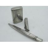 Hallmarked Sterling silver reversible pencil holder in leaf shape form engraved foliate scrolls,