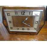 1930s Art Deco walnut mantel clock, with boxwood inlay, H21cm