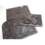 Three C19th carved oak panels in an earlier C17th style, largest W54cm H37cm (3)