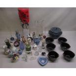 Set of six studio pottery bowls, studio pottery lidded pot, collection of figures, small ceramics,