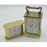 Small brass carriage clock timepiece, retailed by Mappin & Webb Ltd with key, W8cm D6cm H11cm, Seiko