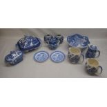 Collection of blue and white pottery by Wedgewood, Sadler, George Jones etc