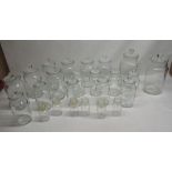 Collection of twenty four glass kitchen storage jars and spice jars, largest 28cm