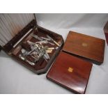 1930's oak canteen containing EPNS cutlery, early C20th oak canteen box with brass escutcheon and