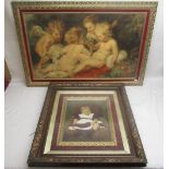 Painting of a Victorian child, print of four cherubs with a sheep