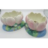 Pair of Clarice Cliff for Newport Pottery planters in the Lily pattern, 12.5cm tall