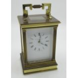 Large Matthew Norman of London carriage timepiece, brass fluted column case with 11 jewel Swiss made