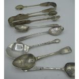 Collection of five hallmarked Sterling silver teaspoons of various assays and dates and two pairs of
