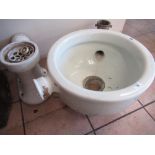 C19th Doulton Sanitary Engineers leadless glaze porcelain toilet basin with base pipe fitting,