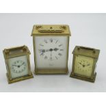 Imhorf Swiss brass cased carriage clock type travel alarm, two miniature brass cased carriage