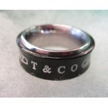 Tiffany & Co black titanium on sterling silver ring 2005 in original box, UK size J/K