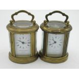 Matthew Norman, London, two similar brass cased carriage clock timepieces of small proportions, both