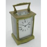 Early C20th French brass cased carriage clock timepiece with visible cylinder platform escapement,