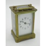 Early C20th French carriage clock timepiece with visible platform lever escapement, two train hour