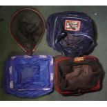 large Drennan fishing bag with three large carp keepnets inside, case full of keepnet stands,