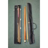 Triangle two piece billiards cue in hard case, BCE two piece snooker cue with leather carrying pouch