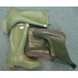 Pair of green Hunter wellingtons, size 12, and pair of green muck boots, size 12