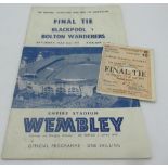 1953 FA Cup final match day programme for Blackpool Fc vs Bolton Wanderers, together with a matching