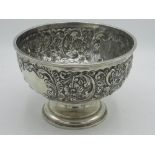 Edw.VII hallmarked Sterling silver repoussé decorated pedestal bowl by Jones & Crompton, Birmingham,