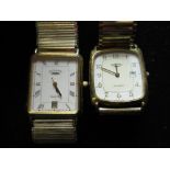 Rotary quartz wristwatches with dates, gold plated cases on everlex bracelets (2)