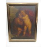 After the antique, study of two cherubs, coloured print laid on canvas, 34cm x 25cm